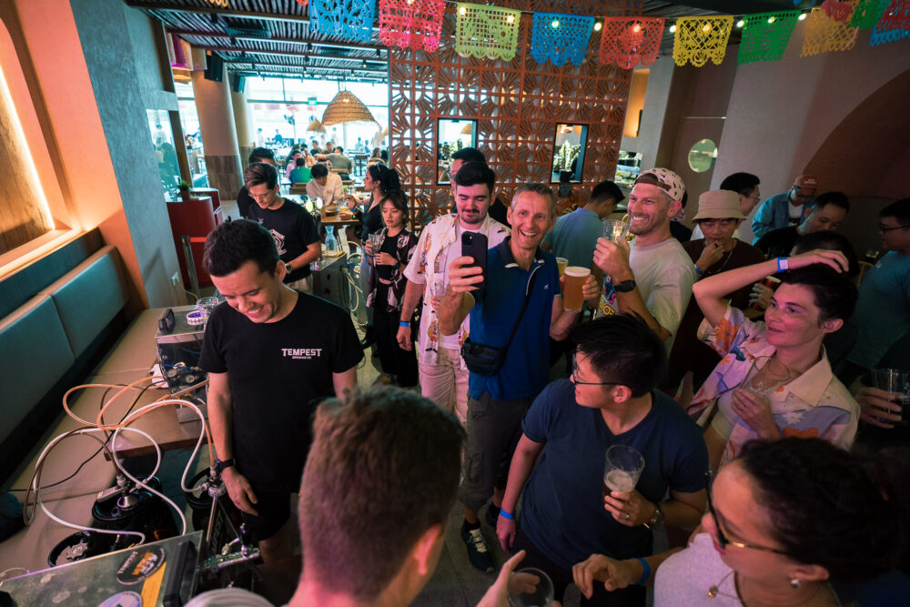 People at a festival drinking beer